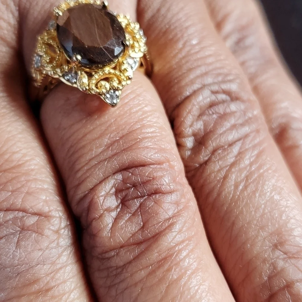 Natural Chocolate Sapphire Zircon Kite shaped Ring in Gold Vermeil - Picture 5 of 8